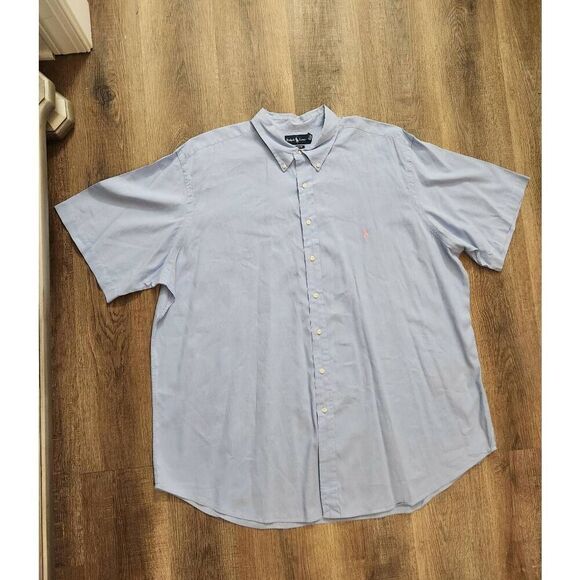 Polo ralph lauren Linen blend 3XLT TALL Blue Mens button up shirt Pink Pony SS - Picture 2 of 10